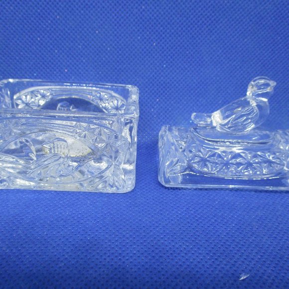 Crystal Trinket Box Song Bird Lidded Crystal Trinket Box Etched Crystal Songbird - Picture 4 of 12